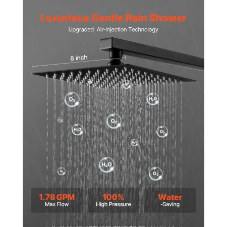 Shower Faucet Set, Rainfall Bathroom Shower System with 8-Inch (20.3cm) Square Rain Shower Head and Handheld Spray, Wall Mounted