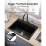 63 cm Kitchen Sink Workstation, Top Mount Granite Sinks, Drop-In Single Bowl Farmhouse Basin with Multiple Accessories, Househol