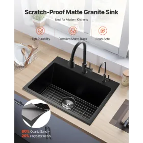63 cm køkkenvask arbejdsstation, topmonteret granitvaske