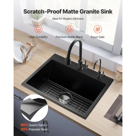 63 cm køkkenvask arbejdsstation, topmonteret granitvaske