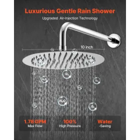 Shower Faucet Set, Rainfall Bathroom Shower System with 10-Inch (25.4cm) Round Rain Shower Head and Handheld Spray, Wall Mounted