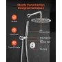 VEVOR brusehanesæt, brusesystem med regnbadeværelse med 10-tommer (25,4 cm) rundt regnbruserhoved og håndholdt spray, væg M