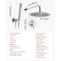 Shower Faucet Set, Rainfall Bathroom Shower System with 10-Inch (25.4cm) Round Rain Shower Head and Handheld Spray, Wall Mounted