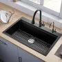VEVOR 84 cm Kitchen Sink Workstation, Top Mount Granite Sinks, Drop-In Single Bowl Farmhouse Basin with Multiple Accessories, Ho