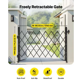 VEVOR Single Folding Security Gate, Lockable Scissor Gate with 360° Swivel Casters, Outdoor Barricade Steel Retractable Gates, f