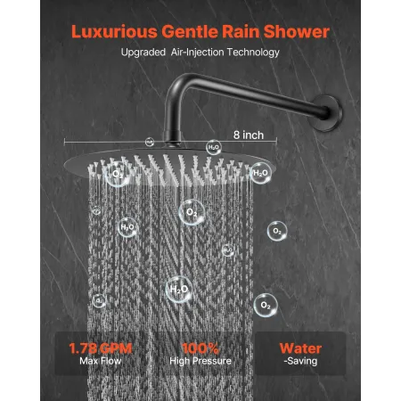 Shower Faucet Set, Rainfall Bathroom Shower System with 8-Inch (20.3cm) Round Rain Shower Head and Handheld Spray, Wall Mounted 