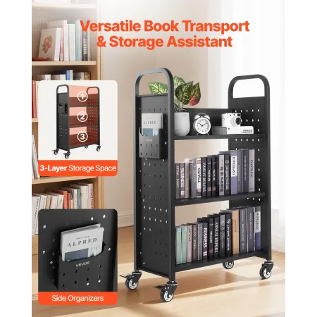rullende biblioteksbogsvogn, 150 kg Kapacitet, 77 x 38 x 122 cm