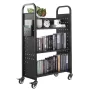 VEVOR rullende biblioteksbogsvogn, 150 kg Kapacitet, 77 x 38 x 122 cm biblioteksvogn, enkeltsidede L-formede hylder med 76,2 mm