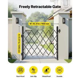 VEVOR Single Folding Security Gate, Lockable Scissor Gate with 360° Swivel Casters, Outdoor Barricade Steel Retractable Gates, f