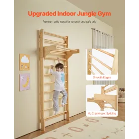 Swedish Ladder Wall Gym, 10-Level Solid Wood Indoor Jungle Gym, 220lbs Loading Indoor Playground Climbing Ladder for Kid Adults,