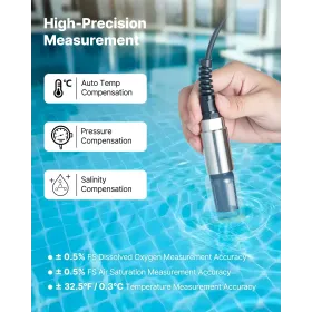 VEVOR Dissolved Oxygen Meter, 0.0-20.0 mg/L Measurement Range, Portable Dissolved Oxygen Tester Kit with 4 m Electrode Cable, Me