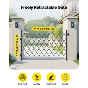 VEVOR Single Folding Security Gate, Lockable Scissor Gate with 360° Swivel Casters, Outdoor Barricade Steel Retractable Gates, f