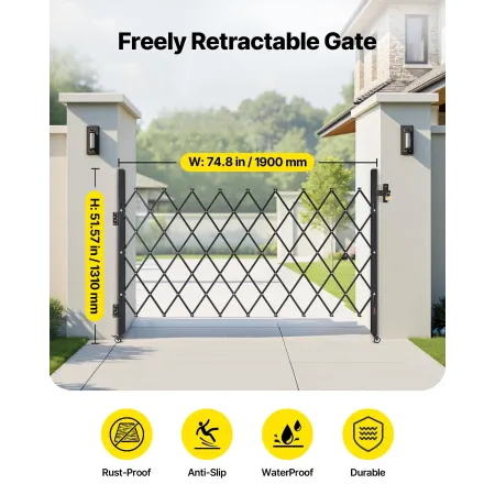 VEVOR Single Folding Security Gate, Lockable Scissor Gate with 360° Swivel Casters, Outdoor Barricade Steel Retractable Gates, f