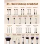 VEVOR 34-Piece Makeup Brush Set, Professional Brushes Kit for Foundation Blending Eyeshadow Concealer Blush - with Soft Bristles