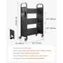 VEVOR rullende biblioteksbogsvogn, 150 kg Kapacitet, 77 x 38 x 122 cm biblioteksvogn, enkeltsidede V-formede hylder med 76,2 mm