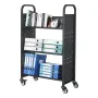Rolling Library Book Cart, 150 kg Capacity, 77 x 38 x 122 cm Library Cart, Single Sided V-Shaped Shelves with 76.2 mm Lockable W