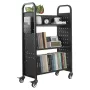 VEVOR rullende biblioteksbogsvogn, 150 kg Kapacitet, 77 x 38 x 122 cm biblioteksvogn, enkeltsidede V-formede hylder med 76,2 mm