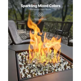 Fire Glass, 10 LBS / 4.5 KG High-Temperature Resistant Fireplace Rocks, 1/2-Inch / 12.7 mm Reflective Firepit Glass Rock, High L