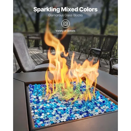Fire Glass, 10LBS / 4.5KG Smokeless & Fireplace Rocks, 3/4-Inch / 19.05 mm Reflective Firepit Glass Beads, High Luster Stone Lan