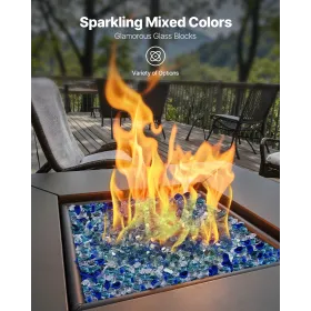 Fire Glass, 10 LBS / 4.5 KG Fireplace Rocks, 1/2-Inch / 12.7 mm Reflective Firepit Glass Rock, High Luster & Smokeless Stone Lan