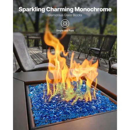 Fire Glass, 10LBS / 4.5KG High-Temperature Resistant Fireplace Rocks, 1 Inch / 25.4 mm Reflective Firepit Glass Diamond Beads, H