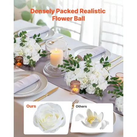 Flower Balls Arrangement Bouquet 10 PCS, 450 mm Diameter Artificial Flower Balls Wedding White Roses Centerpieces, Faux Flowers 