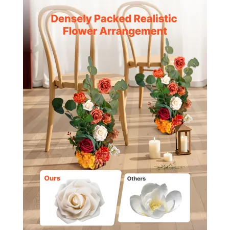 VEVOR Standing Artificial Flowers Arrangements 4 PCS, 450 mm Tall Faux Flower Decorations for Wedding Aisle Runner Chair, Orange