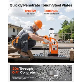 VEVOR magnetisk borepresse, 1200 W, 38 mm borediameter, 10000N Power Mag borepresse, 900 o/min hastighed, med Weldon skaft,