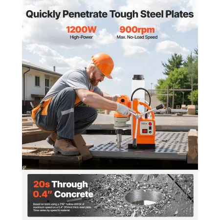 VEVOR magnetisk borepresse, 1200 W, 38 mm borediameter, 10000N Power Mag borepresse, 900 o/min hastighed, med Weldon skaft,