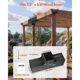 Pergola Kit 2-Pack, T-Shaped 4x4 (Actual 92 x 92 mm), 3-Way Pergola Brackets DIY Woodworking Gazebo Bracket Kit with Screws for 
