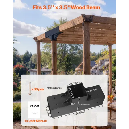 VEVOR Pergola Kit 2-Pack, T-formet 4x4 (Faktisk 92 x 92 mm), 3-vejs Pergola Brackets DIY Træbearbejdning Gazebo Bracket Kit med