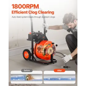 Drain Cleaner Machine Electric Drain Auger 75 ft x 1/2 i Auto Feed