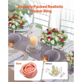 Artificial Rose Wreath, 340 mm Diameter Faux Flower Wreath with Pink and White Roses, Flower Arrangement Centerpiece for Valenti