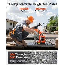 VEVOR Magnetic Drill Press, 1350 W, 50 mm Boring Diameter, 12500N Power Portable Mag Drill Press, 0–800 RPM Adjustable Speed, wi