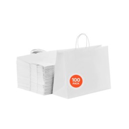 Kraft Paper Bags with Handles 100Pcs 16x6x12 in Party Shopping Bag White