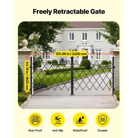 VEVOR Double Folding Security Gate, Lockable Scissor Gate with 360° Swivel Casters, Outdoor Barricade Steel Retractable Gates, f