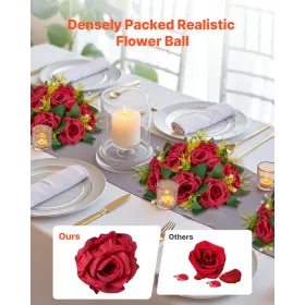 VEVOR blomsterkugler arrangement buket 10 STK, 240 mm bryllup røde roser centerpieces, falske blomster kysse bolde Decor