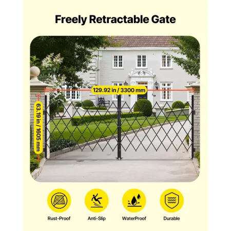 Double Folding Security Gate, Lockable Scissor Gate with 360° Swivel Casters, Outdoor Barricade Steel Retractable Gates, for Ent