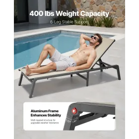 VEVOR Outdoor Chaise Lounge Chair Sæt med 2, 181 kg Vægtkapacitet, Foldbar Solbrun Stol, 5 Justerbare Positioner, Easy Ass