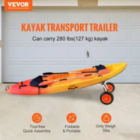 Heavy Duty Kayak Cart, 280lbs Load Capacity, Detachable Canoe Trolley Cart with 10'' Solid Tires, Adjustable Width & Top Foam
