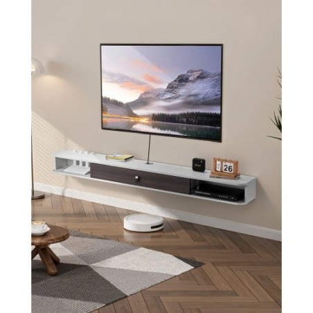 Floating TV Stand 70 in Entertainment Center Power with Cable Hole White