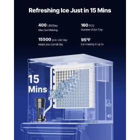 Commercial Ice Maker Machine, 181.4 kg/24H Ice-Making Machine with 136 kg Large Storage Bin, Auto Self-Cleaning Ice Maker with T