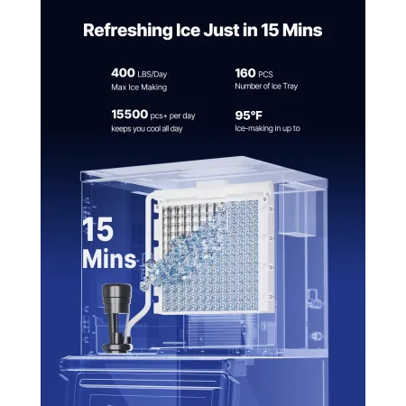 VEVOR Commercial Ice Maker Machine, 181.4 kg/24H Ice-Making Machine with 136 kg Large Storage Bin, Auto Self-Cleaning Ice Maker 