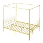 Queen Size Canopy Bed Frame, Metal Canopy Bed with Minimalist Headboard & Four Posters Design, Heavy Duty Steel Slats Support, U