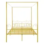 Queen Size Canopy Bed Frame, Metal Canopy Bed with Minimalist Headboard & Four Posters Design, Heavy Duty Steel Slats Support, U