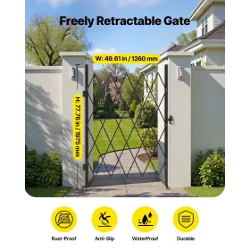 VEVOR Single Folding Security Gate, Lockable Scissor Gate with 360° Swivel Casters, Outdoor Barricade Steel Retractable Gates, f