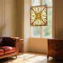 Stained Glass Window Panel, 501 x 527 mm, Tiffany Style Hanging Transom Window Panel with Chain, Large Vertical Rectangle Stain 