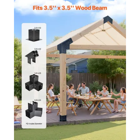 Pergola Kit, 4x4 Inch Pointed-Roof Pergola Brackets for 92 x 92 mm Lumbers in Actual Size, 3-Way / 4-Way Gazebo Bracket with Pos