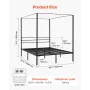 VEVOR Queen Size himmelsengsramme, metal himmelseng med fire plakaters design, Heavy Duty stållamellerstøtte,