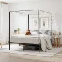 Queen Size Canopy Bed Frame, Metal Canopy Bed with Four Posters Design, Heavy Duty Steel Slats Support, Underbed Storage Space, 